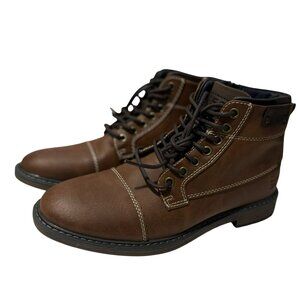 Mens B-52 Bullboxer Side Zip Lace Up Cognac Boots Sz 8 Medium Topstitched NEW